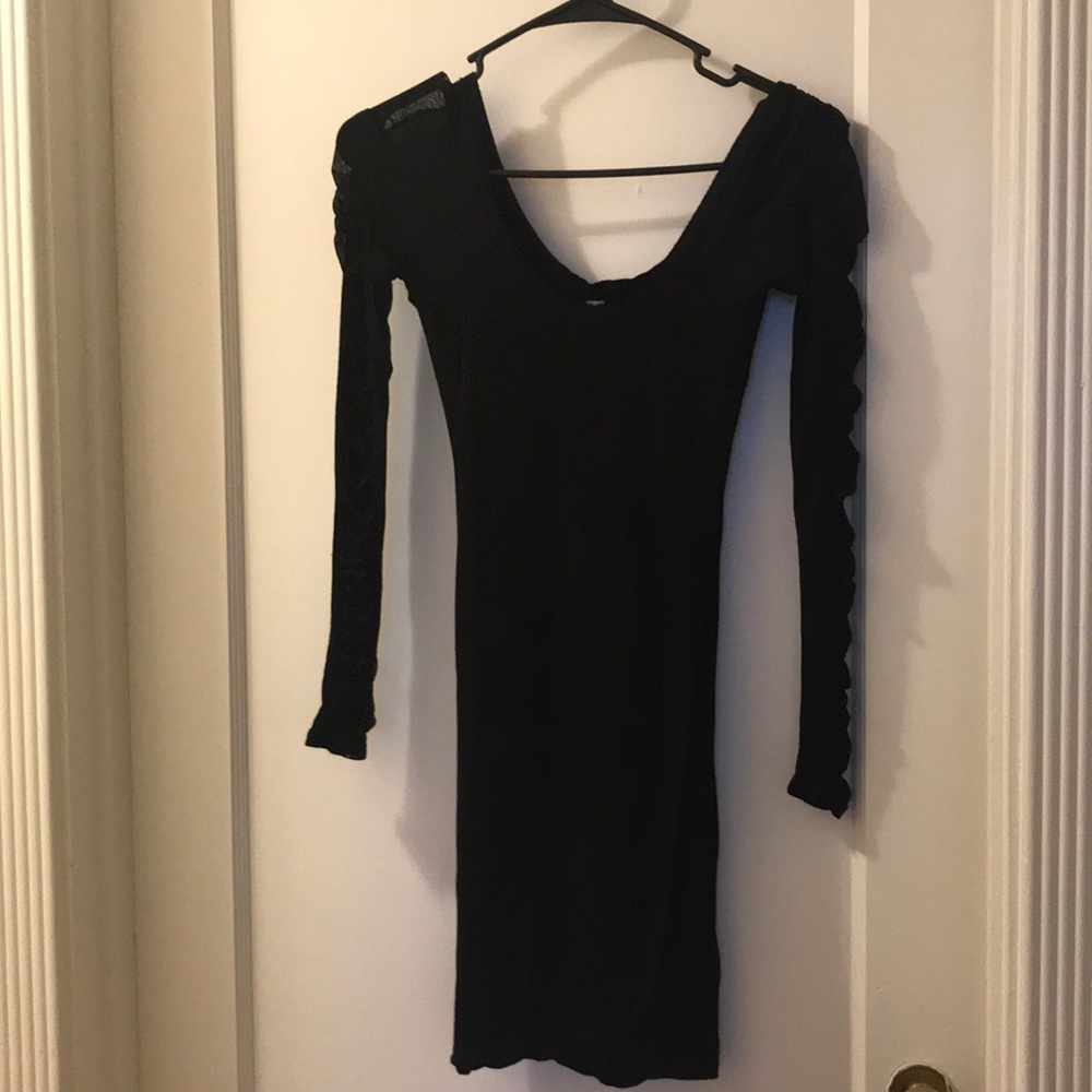 Black long sleeve dress with mesh sleeves